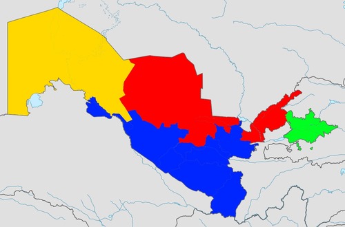 Le Karakalpakistan correspond à la zone de quelle couleur sur la carte de l'Ouzbékistan ?