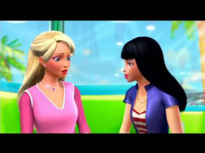 Barbie se réconcilie avec la fille qui ne l'aime pas dans le film...
