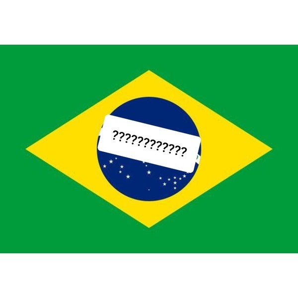 Quels sont les mots écrits sur le drapeau brésilien cachés sur cette photo ?