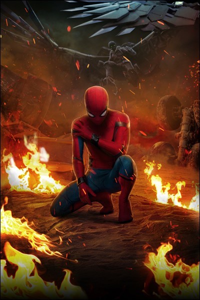 Après la grande bataille de quel film se situe la première scène de "Spider-Man Homecoming" où l'on voit des ouvriers entrain de rénover un champ de bataille ?