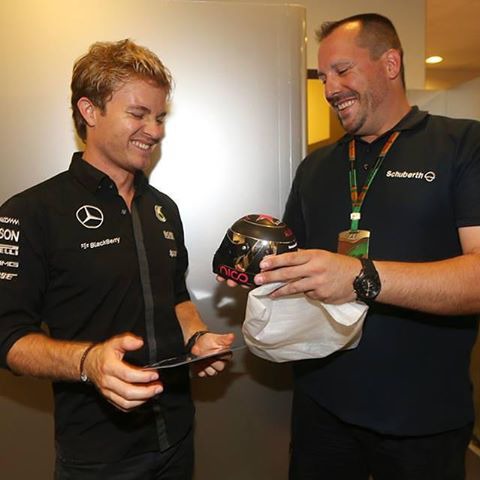 To celebrate which event this helmet was offered by Schuberth to Nico Rosberg?