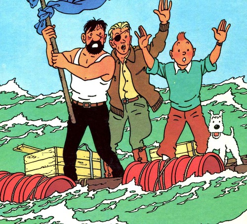 Sur quel album peut-on voir Tintin sur un radeau ?
