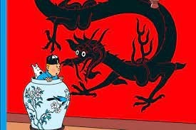 Sur quel album de Tintin, proche de l'actualité de l'époque, peut-on voir un dragon noir ?