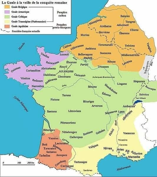 Les territoires des différents peuples gaulois correspondent environ à :
