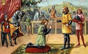 Au Moyen Âge, le cérémonial par lequel un seigneur arme un chevalier en lui chaussant l’éperon droit, comme la coutume le voulait, lui prend l’épée, la lui ceint et lui donne l’accolade, correspond à :