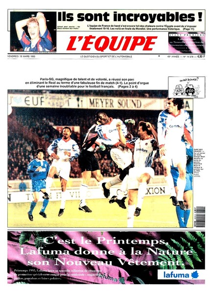 Le lendemain, quel est le titre du magazine "L'Equipe" ?