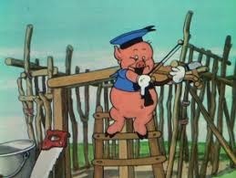 Chez Disney, de quel instrument joue le cochon qui a construit une hutte en bois ?