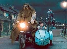 Dans le livre HP7 , Hagrid utilise une moto volante pour emmener Harry au Terrier, de quelle couleur est le bouton qui permet de cracher du feu ?