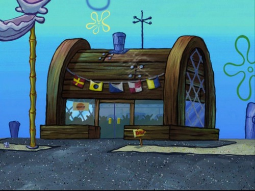 Hoe heet de restaurant waar Spongebob werkt?