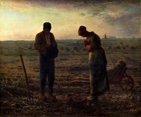 Millet nous montre en 1859 deux paysans arrêtant le travail pour prier....