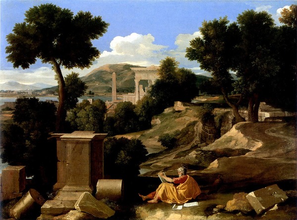 Où est exposée l'oeuvre "Paysage avec saint Jean à Patmos" peinte par Nicolas Poussin ?