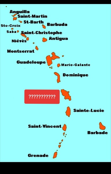 Quelle île des Antilles est ici masquée sous les points d'interrogation ?