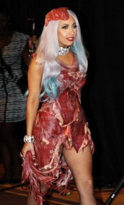 Est-ce que la viande qui est sur sa robe est vraie ?