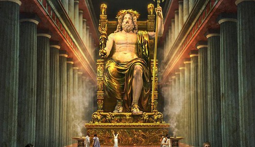 Avec quels matériaux fut réalisée la Statue de Zeus à Olympie ?
