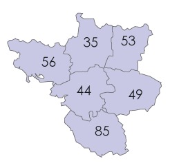 Dans quelle région se trouvent les départements 44 et 53 ?