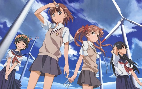 Dans l'anime A Certain Scientific Railgun, comment s'appellent les deux filles au centre de l'image ?