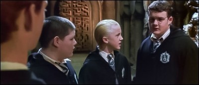 Dans "Harry Potter et la chambre des secrets", Harry et Ron se sont transformés en Crabbe et Goyle, Drago arrive soudain il regarde bizarrement Goyle (qui est Harry grâce au polynectar) ! Que dit Drago à Goyle ?