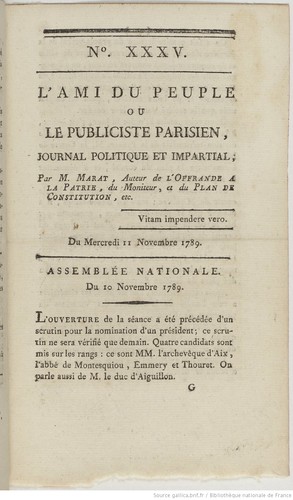 Qui a fondé le journal révolutionnaire " L'Ami du peuple ", en 1789 ?