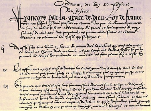 En quoi l'ordonnance 1539, signé au château de Villers-Cotterêts par François 1er, est-elle importante ?