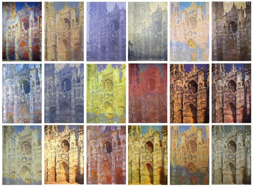 Claude Monet peint la cathédrale en de nombreux exemplaires :
