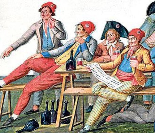 Lors de la Révolution, les sans-culotte mettaient un point d'honneur à se distinguer. Ils portaient le pantalon, tutoyaient leurs semblables et, plus curieusement :