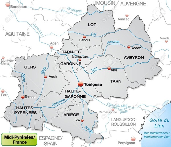 Entre quelles régions se situe la région Midi-Pyrénées ?