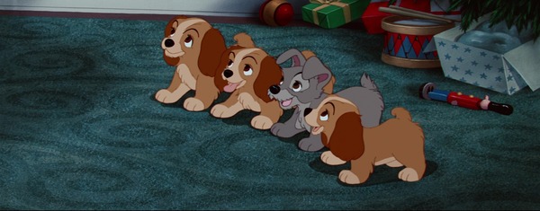 A la fin du film, La Belle et le Clochard deviennent les parents de ces 4 chiots.
