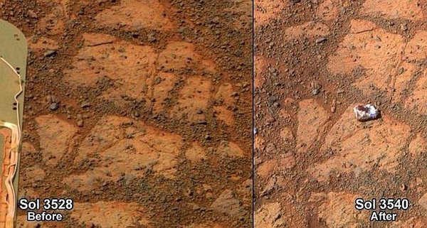 En 2014, les scientifiques de la Nasa sont intrigués par une photo envoyée par le robot Opportunity, sur Mars, on y voit ...