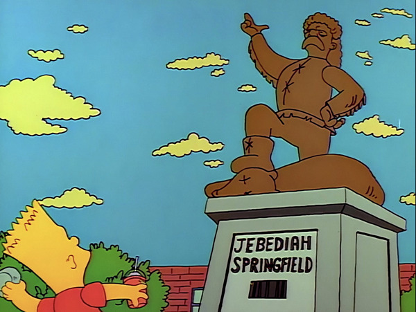 Quelle mauvaise idée a eu un jour Bart de faire à la statue de Jebediah Springfield ?