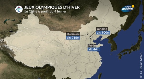 Les 3 sites Olympiques pour les Jeux Olympiques de Beijing 2022 sont Pékin, la montagne Xiaohaituo au nord-ouest de Pékin et La région de Taizicheng dans le Xian de Chongli, près de Zhangjiakou.