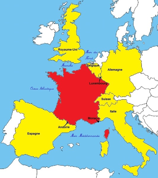 Combien la France a-t-elle de pays limitrophes (voisins) en comptant Andorre et Monaco ?