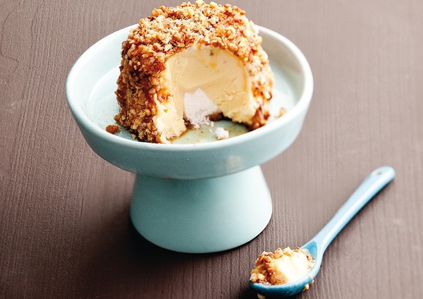 Quel est le nom du dessert glacé en forme de dôme recouvert de brisures de praline ?